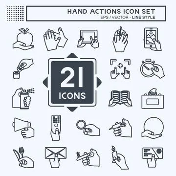 Hand Actions Icon Set. suitable for Education symbol. line style. simple desi Stock Illustration