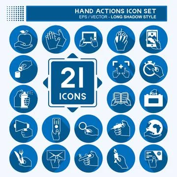 Hand Actions Icon Set. suitable for Education symbol. long shadow style. simp Stock Illustration