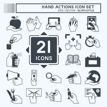 Hand Actions Icon Set. suitable for Education symbol. glyph style. simple des Stock Illustration