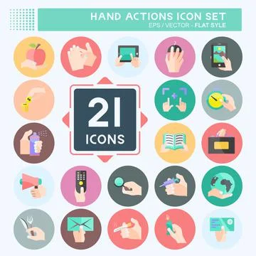 Hand Actions Icon Set. suitable for Education symbol. flat style. simple desi Stock Illustration