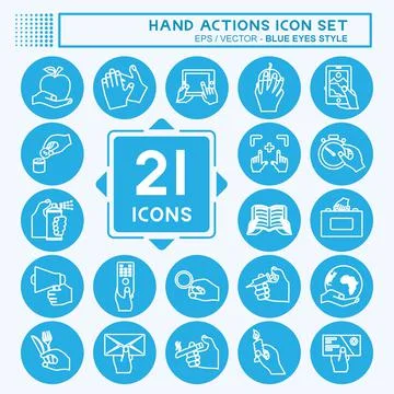 Hand Actions Icon Set. suitable for Education symbol. blue eyes style. simple Stock Illustration