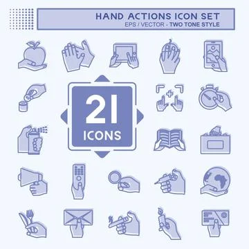Hand Actions Icon Set. suitable for Education symbol. two tone style. simple  스톡 일러스트