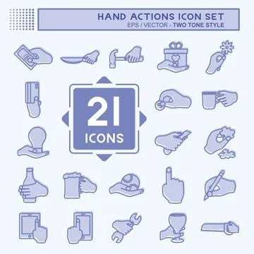 Hand Actions Icon Set. suitable for Education symbol. two tone style. simple  스톡 일러스트