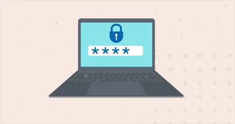 A hand adds the last asterisk to the password field on the laptop screen Stock Footage 344102810