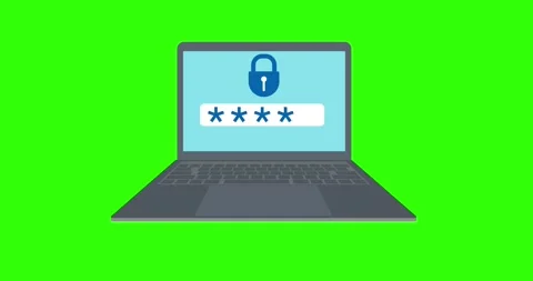 A hand adds the last asterisk to the password field on the laptop screen Stock Footage 344102813