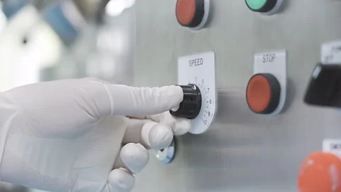 Hand Adjust speed Machine on Switchboard Industrial Laboratory Close up 50f Stock-Footage 247486824