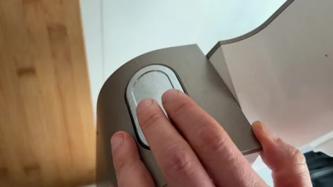 Hand adjusting position of kitchen food processor top section, appliance setup Stock-Footage 337121049