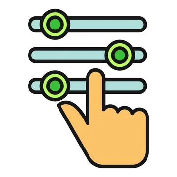 Hand adjusting settings control sliders on interface Stock Illustration