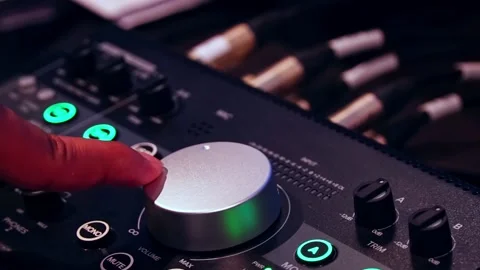Hand adjusting the volume control in the recording studio. Stock Footage 169167667