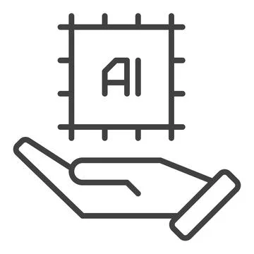 Hand with AI Chip vector Artificial Intelligence thin line icon or symbol Stockillustratie