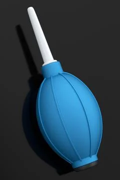 Hand air blower bulb for camera isolated on black background. Illustrazione stock