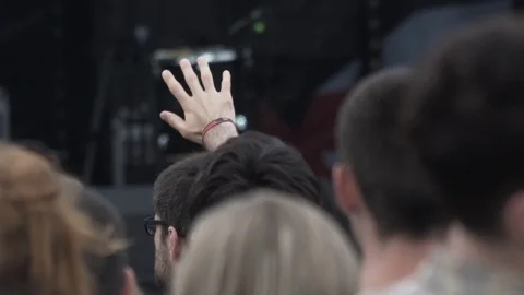 Hand in Air at UK Festival Slow Motion 4K Stock Footage