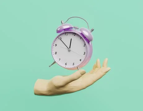 Hand with an alarm clock floating Illustrazione stock