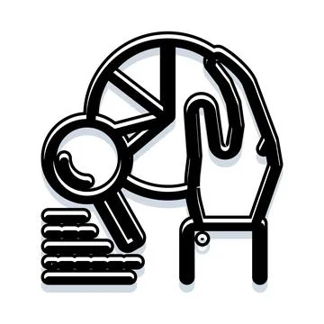 Hand analyzing financial data with magnifying glass icon Stock Illustration