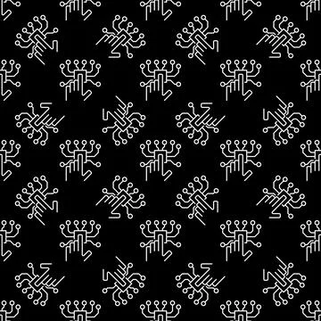 Hand and AI Chip vector Artificial Intelligence line dark seamless pattern Illustrazione stock