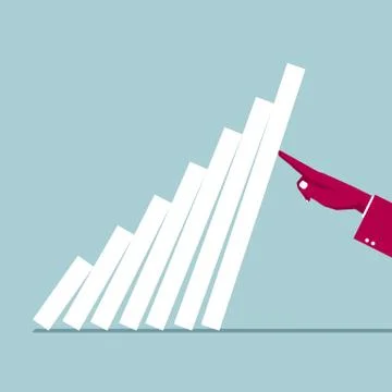 Hand and bar chart. The background is blue. Stock Illustration