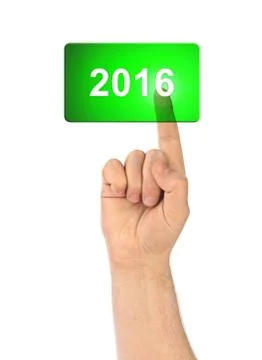 Hand and button 2016 Stock Photos