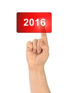 Hand and button 2016 스톡 사진