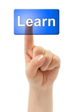 Hand and button Learn Hand and button Learn isolated on white background C... Fotos de archivo