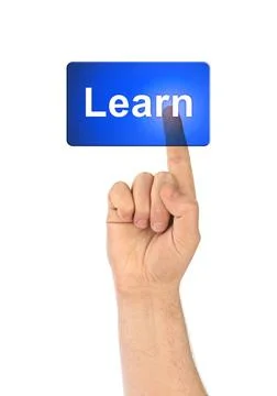 Hand and button Learn Hand and button Learn isolated on white background C... Fotos Stock