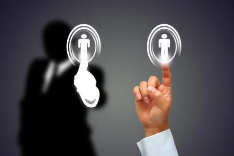 Hand and button Stock Photos