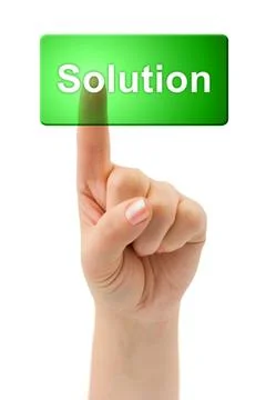Hand and button Solution Hand and button Solution isolated on white backgr... Stock-Fotos