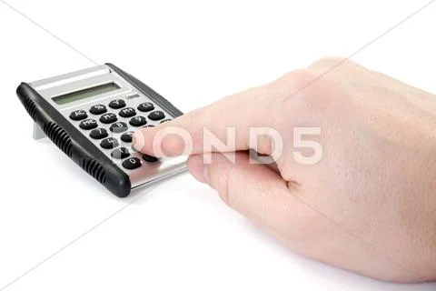 Hand and calculator Stock Photos