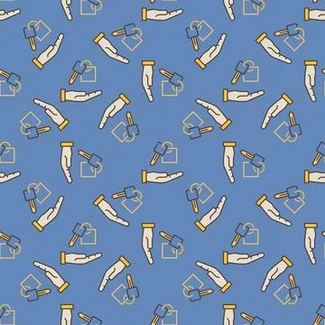 Hand and Car Key vector Car Sharing concept creative seamless pattern Stock Illustration