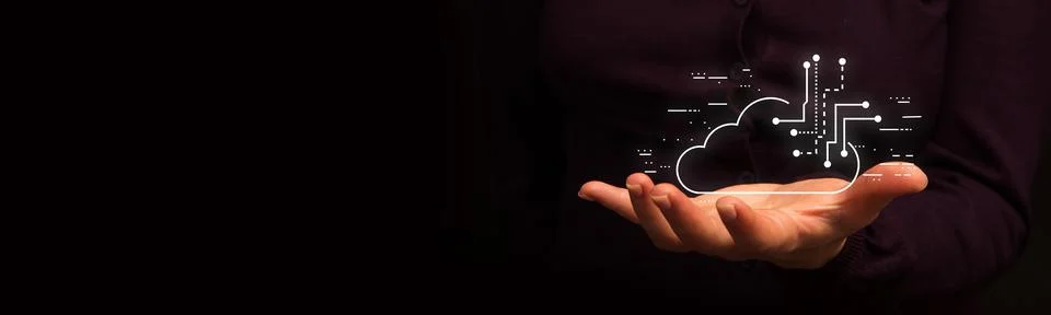 Hand and circle tech on technology background. Stock Photos