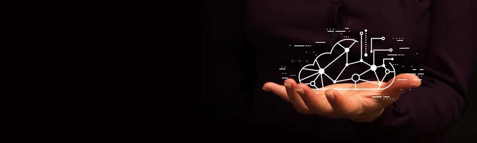 Hand and circle tech on technology background. Stock Photos