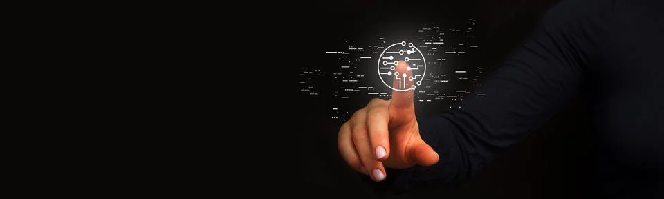 Hand and circle tech on technology background. Stock Photos