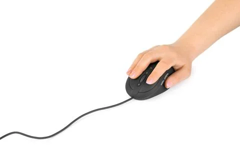 Hand and computer mouse Hand and computer mouse isolated on white backgrou... Foto stock