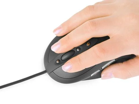 Hand and computer mouse Hand and computer mouse isolated on white backgrou... Foto stock