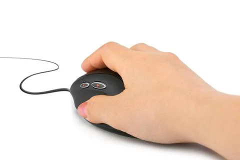 Hand and computer mouse Hand and computer mouse isolated on white backgrou... Stock Photos