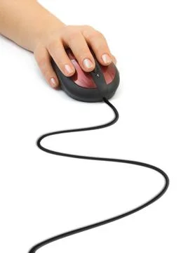 Hand and computer mouse Hand and computer mouse isolated on white backgrou... Stock Photos