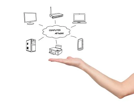 Hand and computer network Stock Illustration
