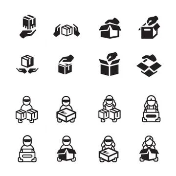 Hand and courier icon set Illustrazione stock