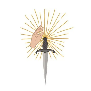 Hand and dagger with a glow doodle icon, vector illustration Stock Illustration