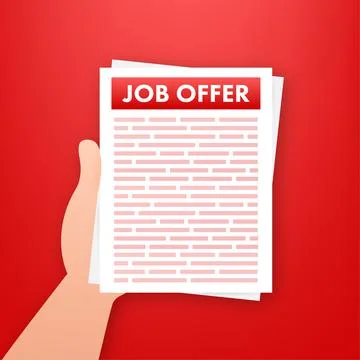 Hand and Document with Job offer. Recruitment, Candidates. Work search success Illustrazione stock