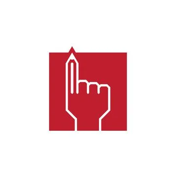Hand and finger tip in the form of a pencil. Vector symbol Stock Illustration