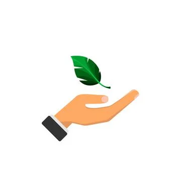 Hand and green leaf. Stock Illustration