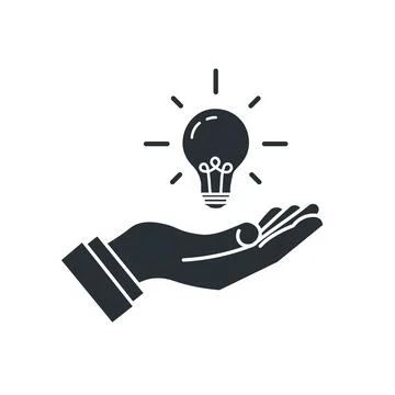 Hand and a lamp flat icon. Solution, new idea, propose. Stock Illustration