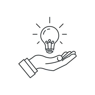 Hand and a lamp line icon. Solution, new idea, propose. Stock Illustration