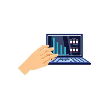 Hand and laptop computer with infographic Illustrazione stock