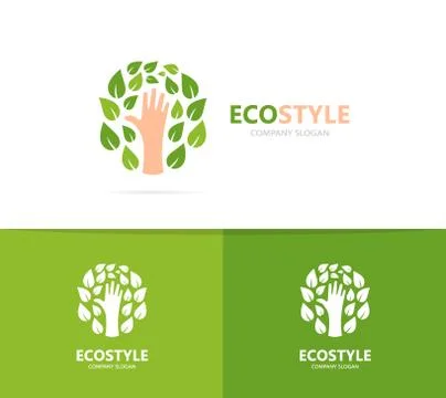 Hand and leaf logo combination. Arm and eco symbol or icon. Unique organic and Stock Illustration