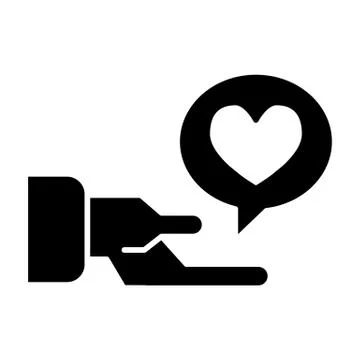 Hand and love sms solid icon. Hand holding text bubble with heart vector Stock Illustration