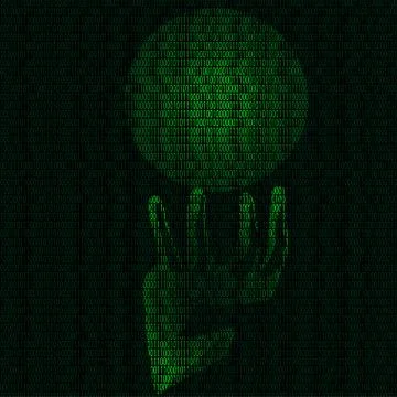 Hand and magic sphere of binary code Illustrazione stock