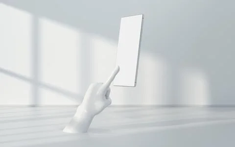 Hand and mobile with white background, 3d rendering. Illustrazione stock