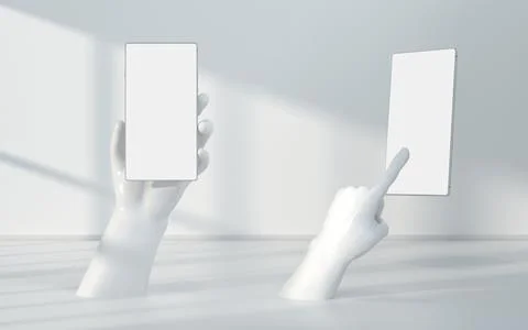 Hand and mobile with white background, 3d rendering. Stock Illustration