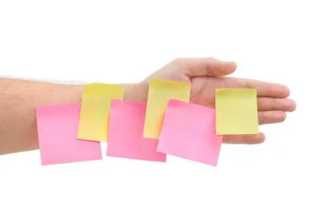 Hand and note paper Stock Photos